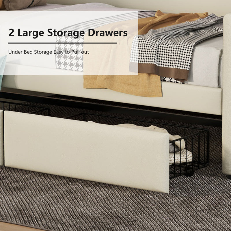 Twin Size Daybed with Storage Drawers, Upholstered Daybed with Charging Station and LED Lights, Beige (Expect arrive date: December 30th.)