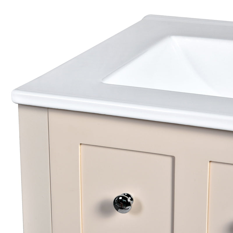 Bathroom Vanity With Ceramic Sink, Bathroom Vanity Cabinet With 2 Drawers, Wooden Bathroom Sink Cabinet - Beige / Green