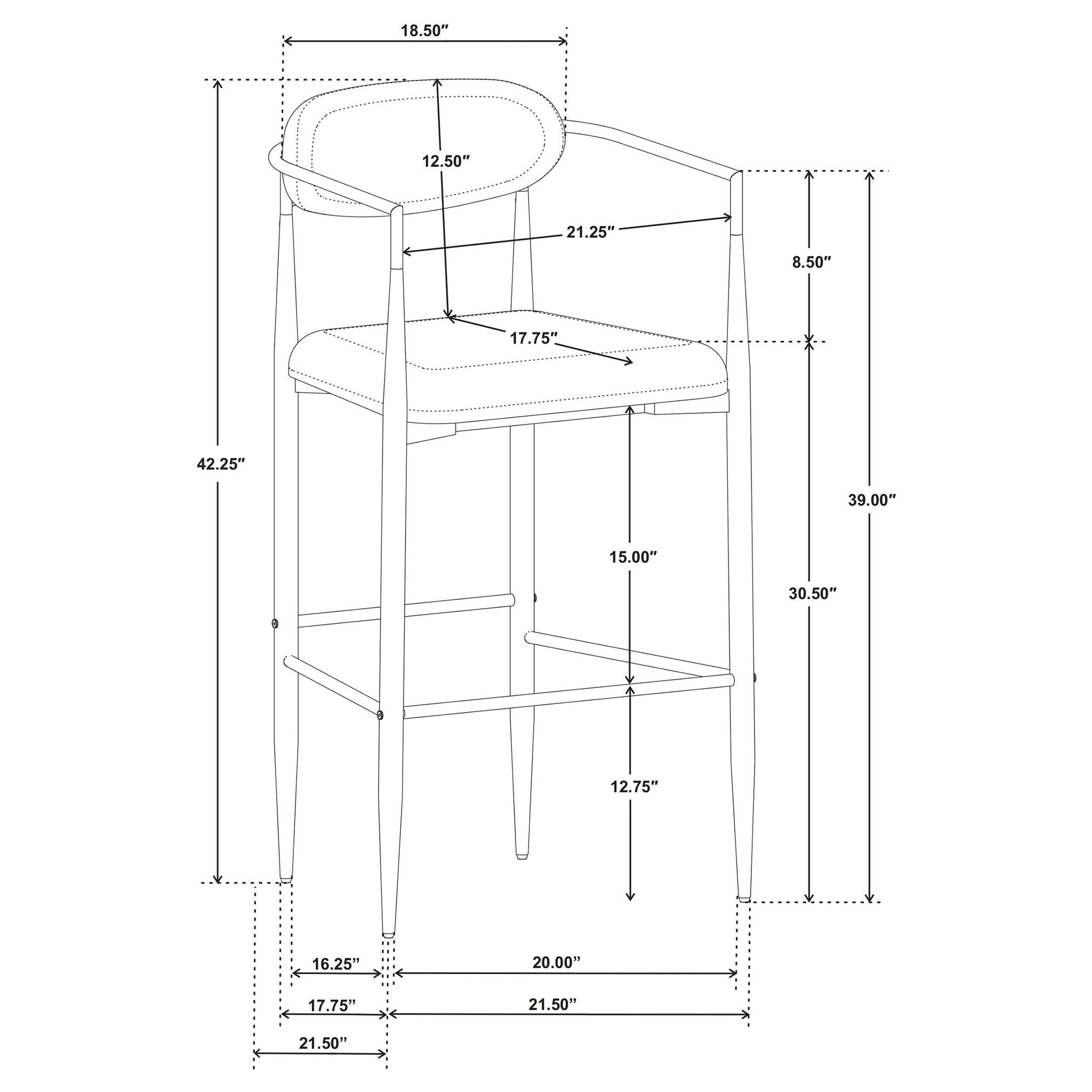 Tina Fabric Upholstered Bar Chair Dark Grey (Set of 2)