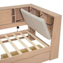 L-Shaped Daybed Corner Bed Under Bed Drawers With Storage Bookcase And Upholstered Headboard And USB Charging Ports