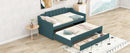 Twin Size Upholstered Daybed with Trundle and Three Drawers,Green