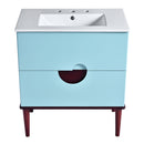 Bathroom Vanity Cabinet With Ceramic Sink Combo Set, Frame Modern Bathroom Storage Cabinet With 2 Drawers - Blue
