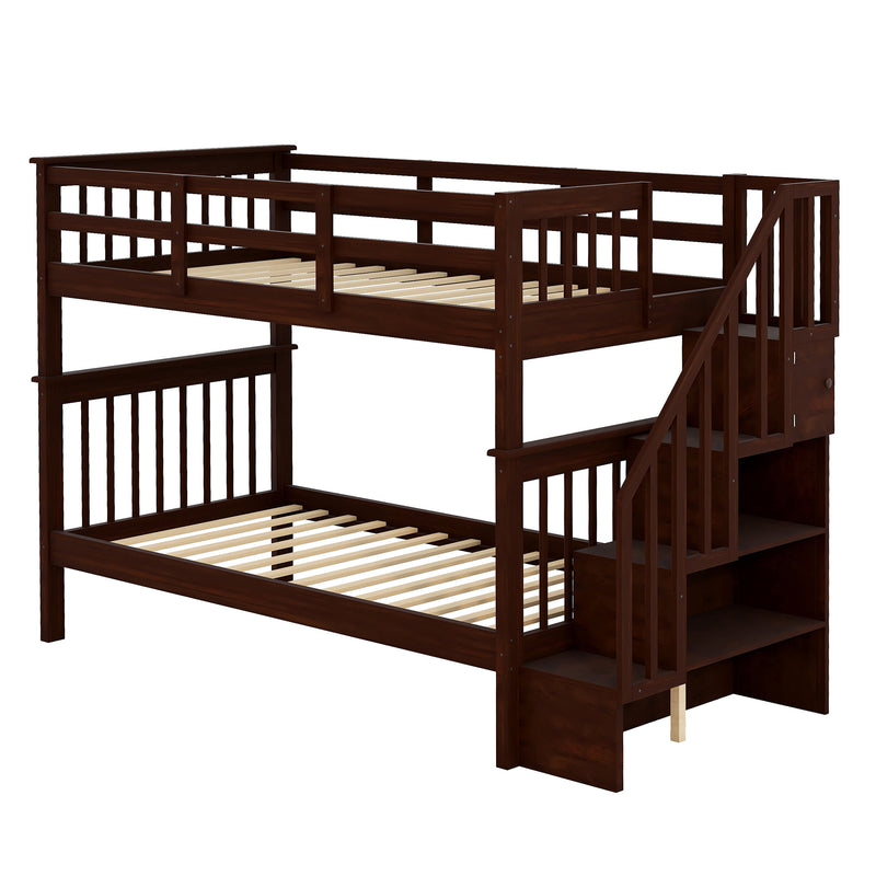 Stairway Twin-Over-Twin Bunk Bed with Storage and Guard Rail for Bedroom, Dorm, Espresso color(OLD SKU :LP000109AAP)