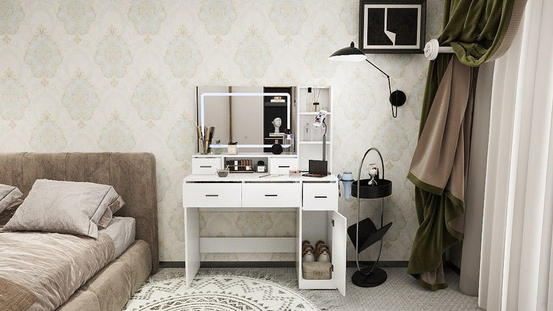 40.95" Newly Designed Smart Mirror Dressing Table With Drawers And Storage Cabinet, Dressing Table With Dressing Pad For Bedroom, Dressing Room