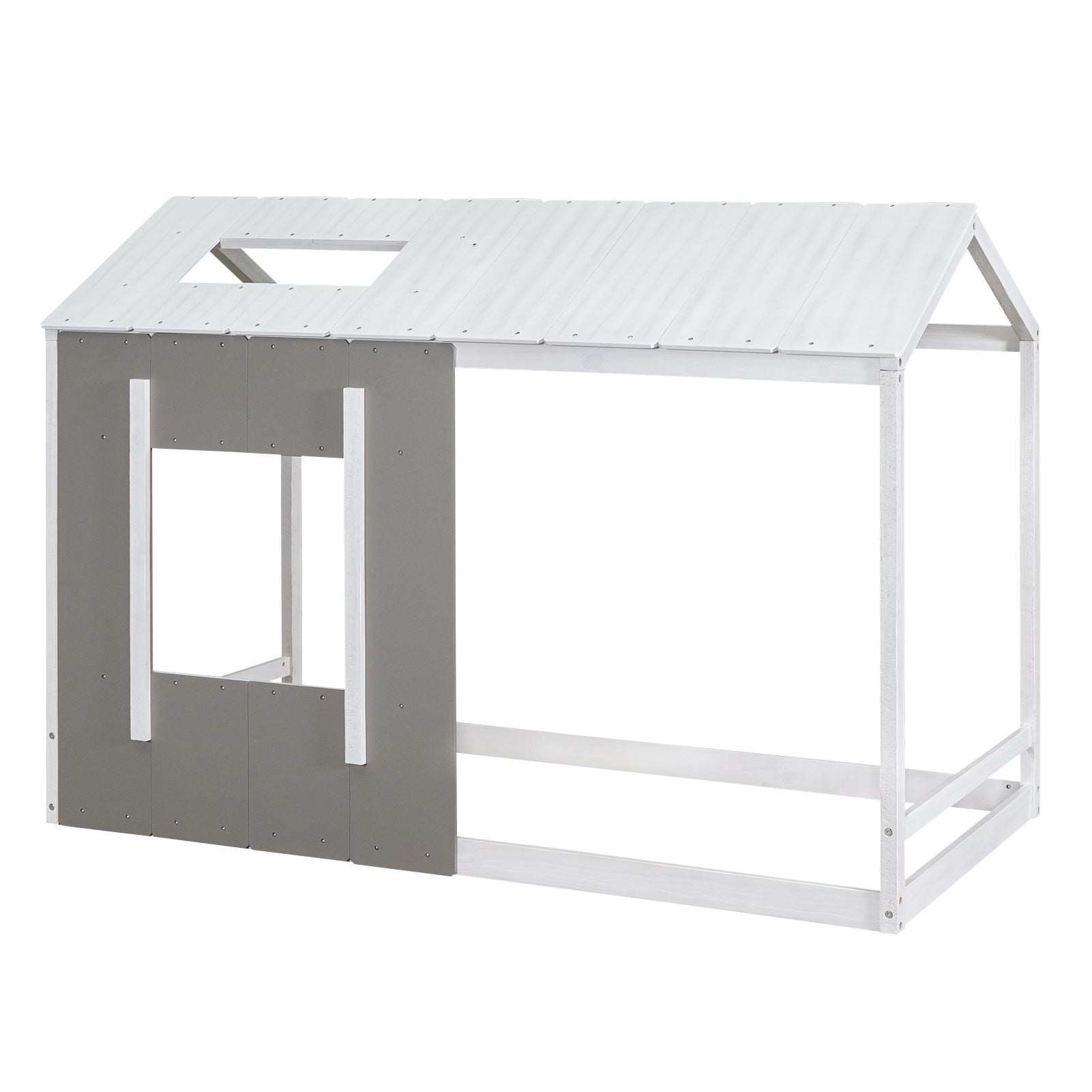Twin Size House Platform with Roof and Window, White+Antique Grey(Old SKU: WF294130AAE) - Atlantic Fine Furniture Melbourne FL