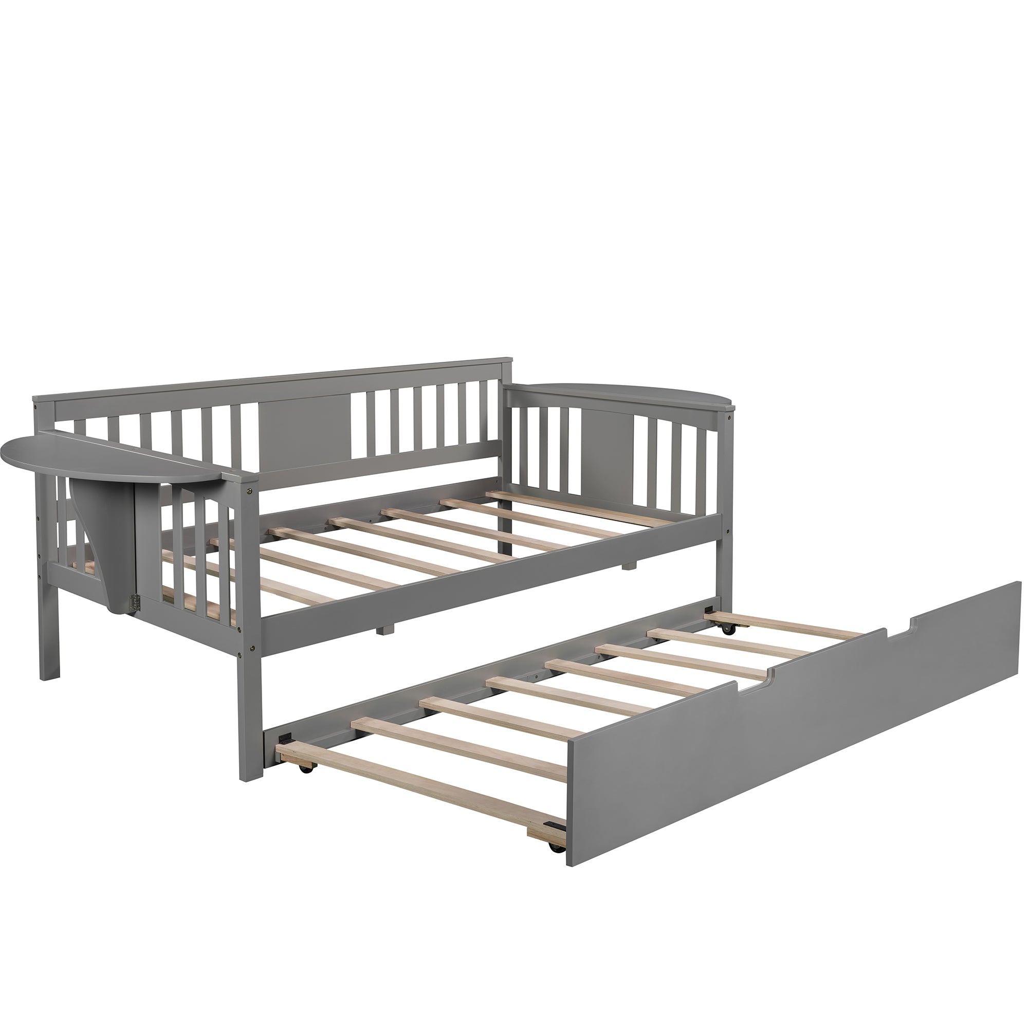 Twin Wooden Daybed with Trundle Bed  , Sofa Bed for Bedroom Living Room, Gray