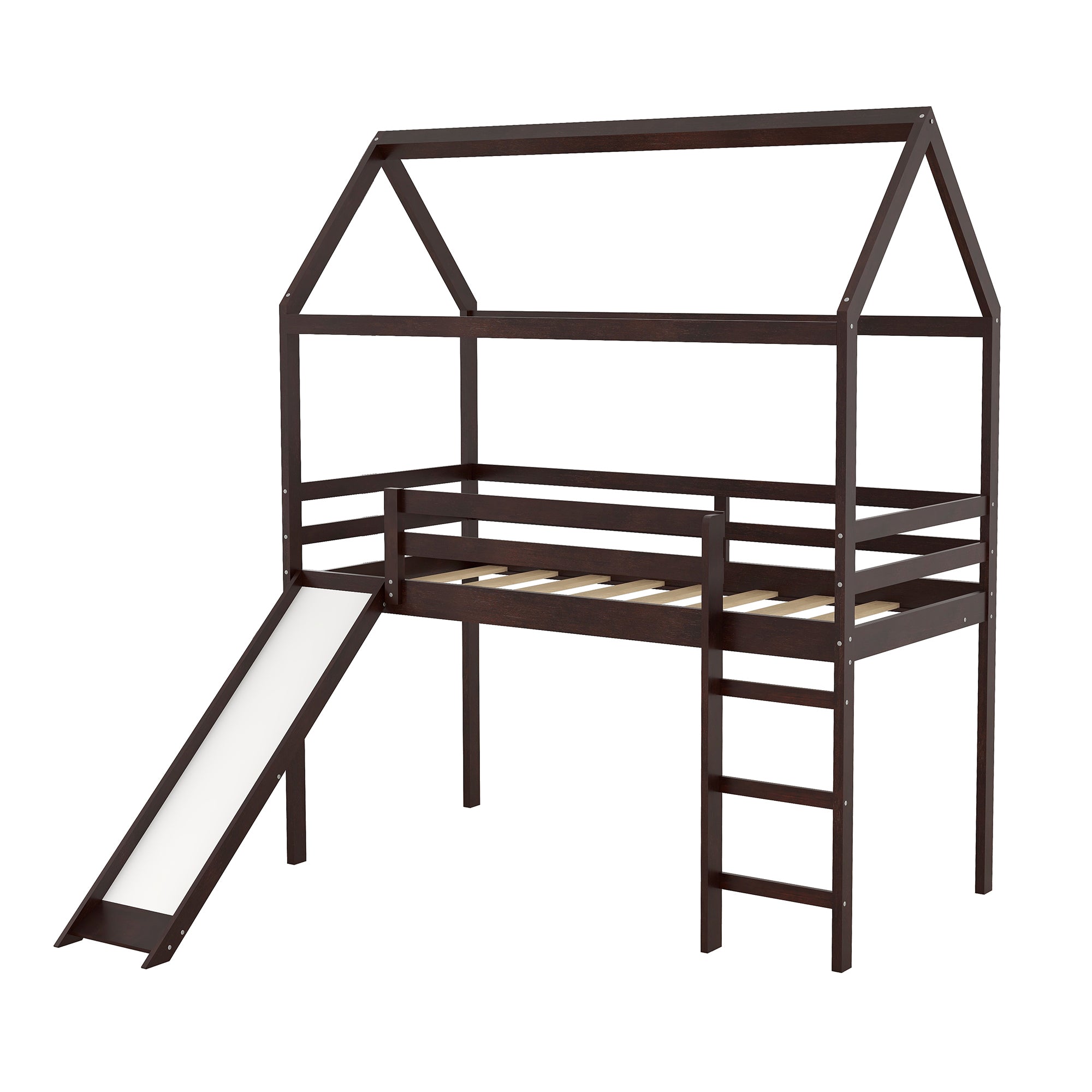 Twin Loft Bed with Slide, House Bed with Slide,Gray(OLD SKU :WF286245AAP) - Atlantic Fine Furniture Melbourne FL