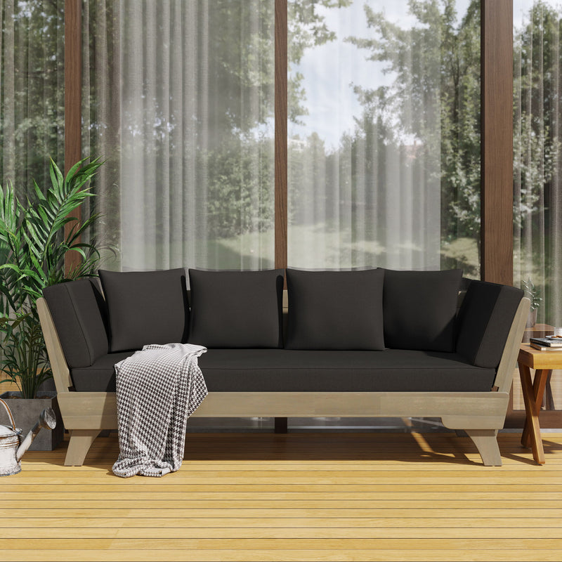 Outdoor Patio Daybed Sofa, 3 Seat Sofa With Foldable Arm 4 Back Pillows