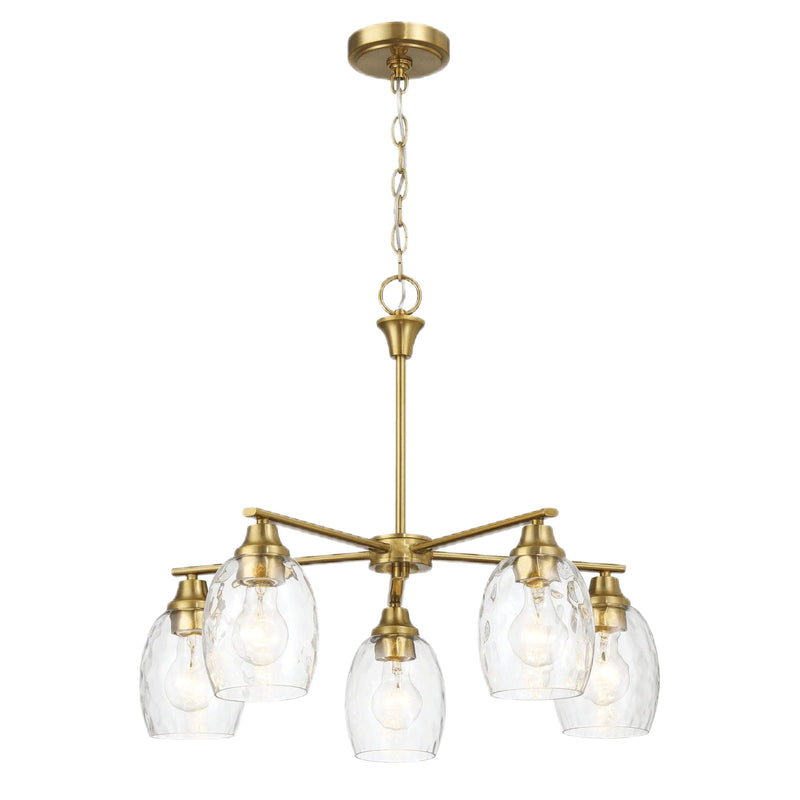 Elegance 5 Lights Linear Arms With Chain Chandelier - Clear / Gold