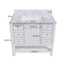 37" Bathroom Vanity With Artificial Marble Carrara Top, Multi Functional Cabinet With Doors And Drawer - White