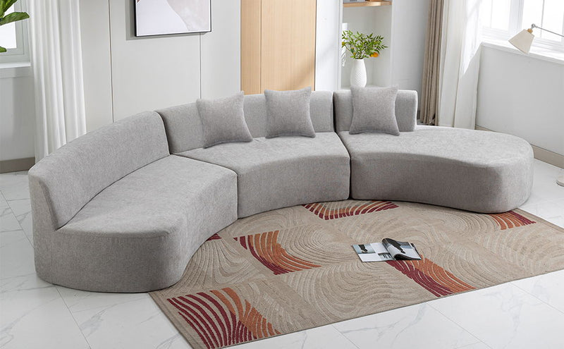 136.6" Stylish Curved Sofa Sectional Sofa Chenille Fabric Sofa Couch With Three Throw Pillows For Living Room, Grey