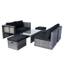 6 Piece Patio Wicker Sectional Set Patio Backyard Conversation Set Space Saving - Gray / Black