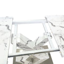 Modern Square Dining Table, Stretchable, with Printed White Marble Table Top+MDF X-Shape Table Leg with Metal Base