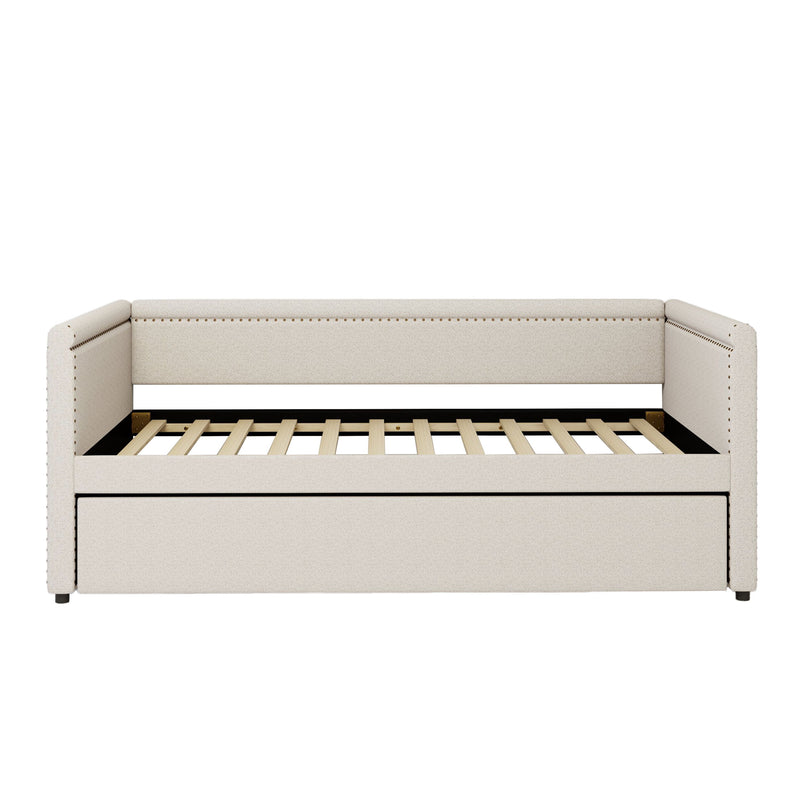 Modern Style Upholstered Daybed With Trundle For Guest Room, Small Bedroom
