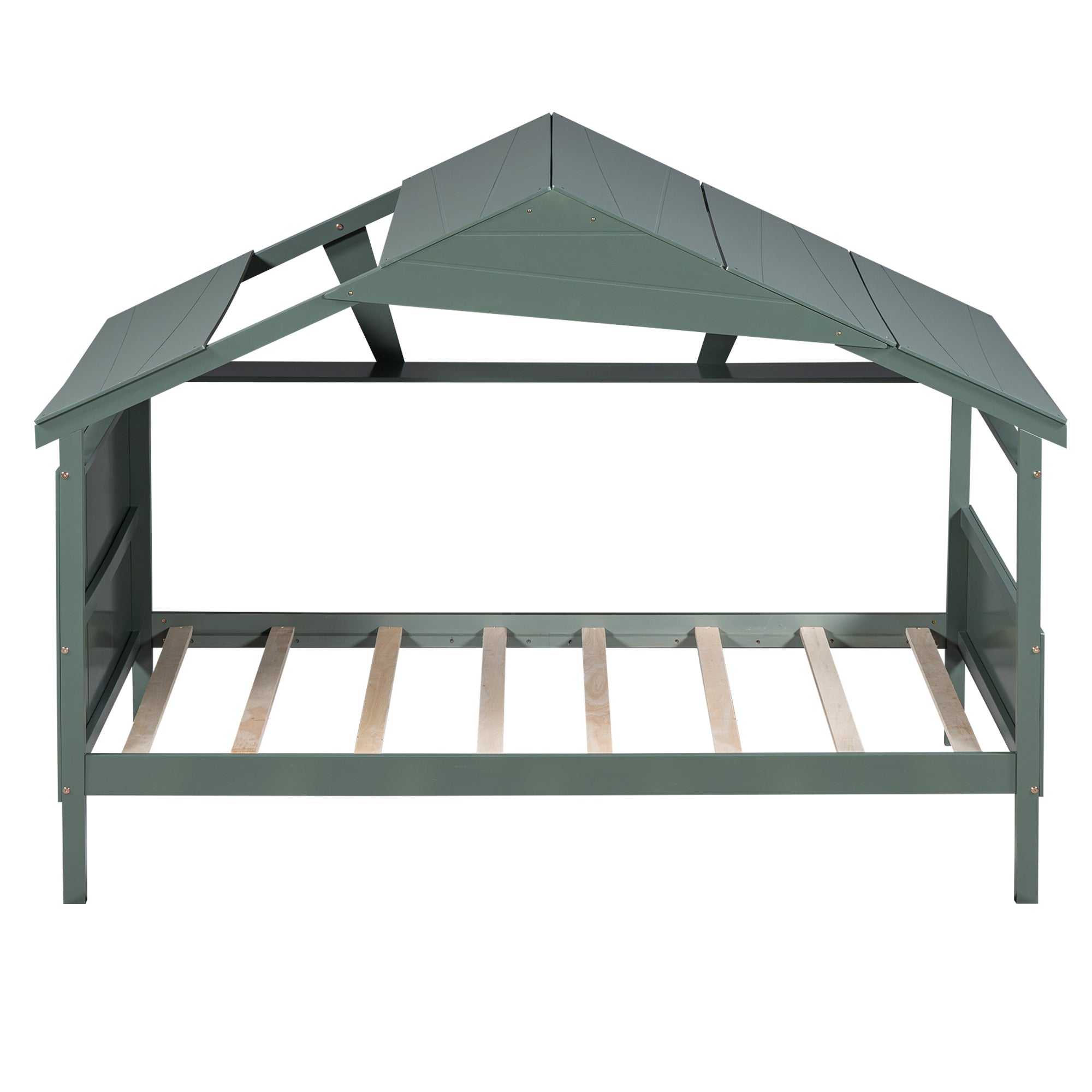 Wood Twin Size House Bed with Trundle and Storage, Green - Atlantic Fine Furniture Melbourne FL