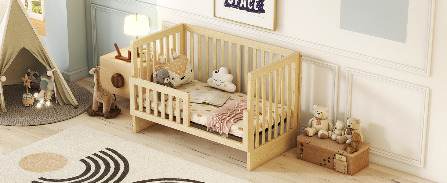 Convertible Crib/Full Size Bed with Changing Table, Natural - Atlantic Fine Furniture Melbourne FL