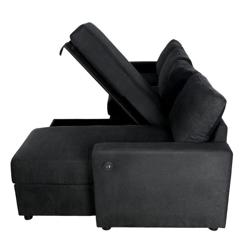 Convertible Sectional Sofa With Storage Chaise Lounges And USB Ports