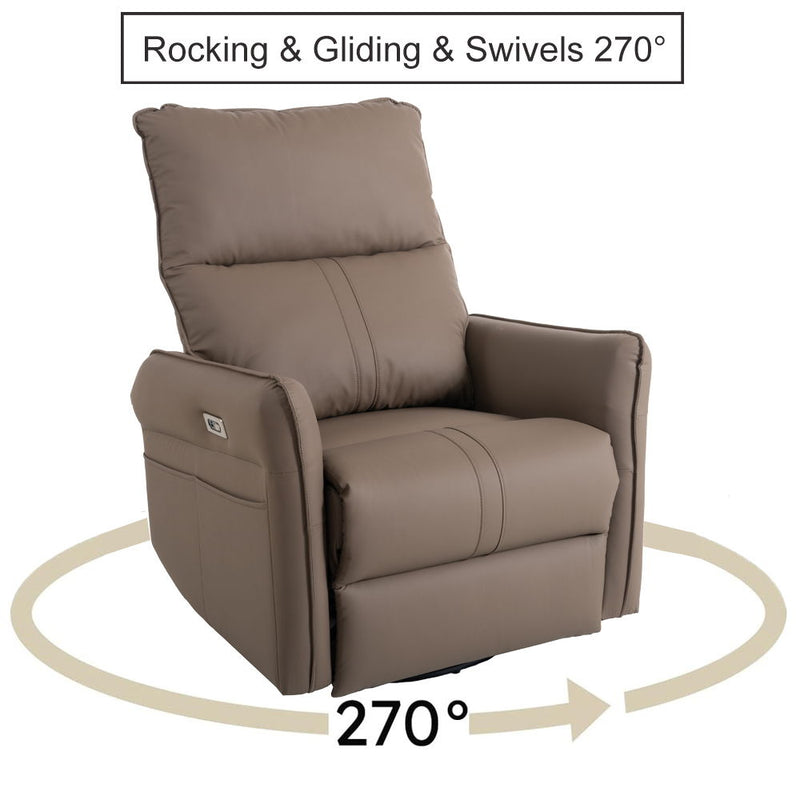 270 Power Swivel Rocker Recliner Chair, Electric Glider Reclining Sofa With USB Ports, Power Swivel Glider, Rocking Chair Nursery Recliners For Living Room Bedroom - Brown