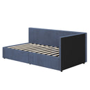 L-Shape Corner Bed, Corduroy Upholstered Daybed With 2 Storage Drawers And Vertical Striped Design