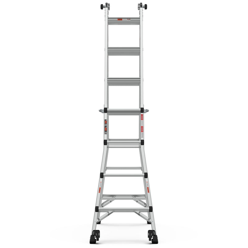 Aluminum Multi-Position Ladder With Wheels, 300 Lbs Weight Rating - Metallic Gray