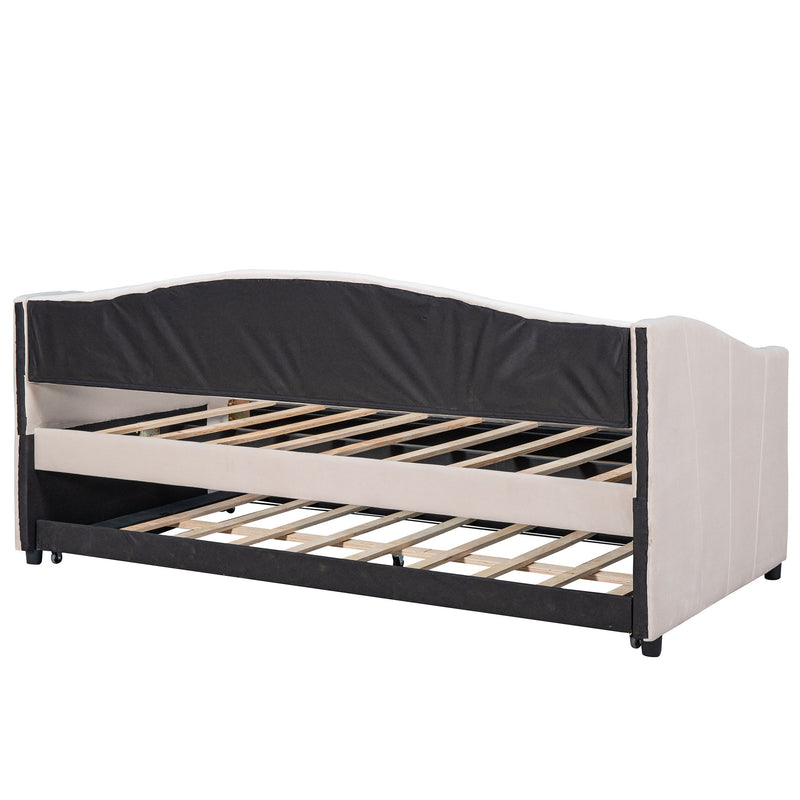 Upholstered Daybed Sofa Bed With Trundle Bed And Wood Slat