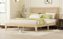 Queen Size Rubber Wooden, Solid Wooden Bed With Rattan Headboard, Enhanced By Support Feet - Natural