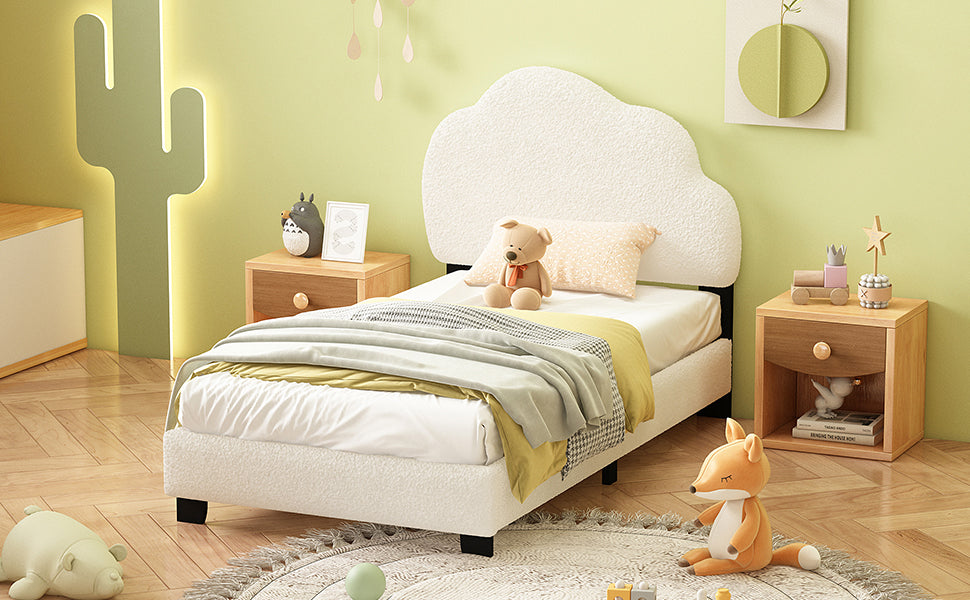 Twin Size Upholstered Boucle Fabric Platform Bed with Cloud-Shaped Headboard - Atlantic Fine Furniture Melbourne FL