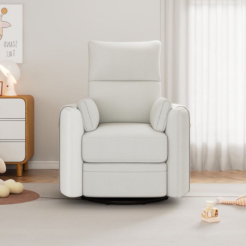 Upholstered Swivel Recliner Manual Rocker Recliner Chair Baby Nursery Chair With Two Removable Pillows For Living Room