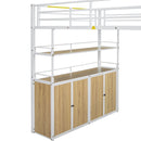 Full Size Loft Bed With Storage Staircase, Wardrobe, Shelves, And Lockers Natural Mdf Details - White / Natural