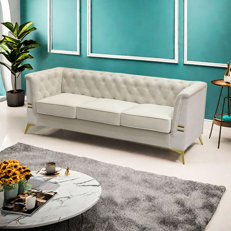 Luxurious Velvet Sofa With Gold Legs, Modern Chesterfield Design, Tufted Upholstery, 3 Seat Couch For Living Room And Office