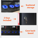 Wall Mounted Double Door Storage Cabinet With Tool Rack And Hooks, Stainless Steel - Black / Red