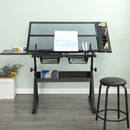 Adjustable Tempered Glass Drafting Printing Table With Chair
