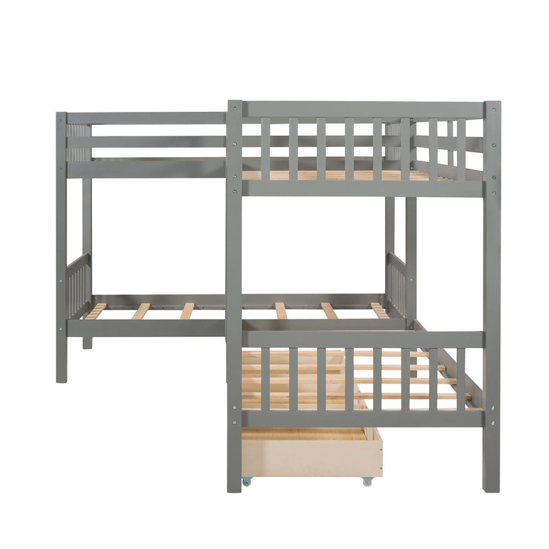 Twin L Shaped Bunk Bed With Drawers