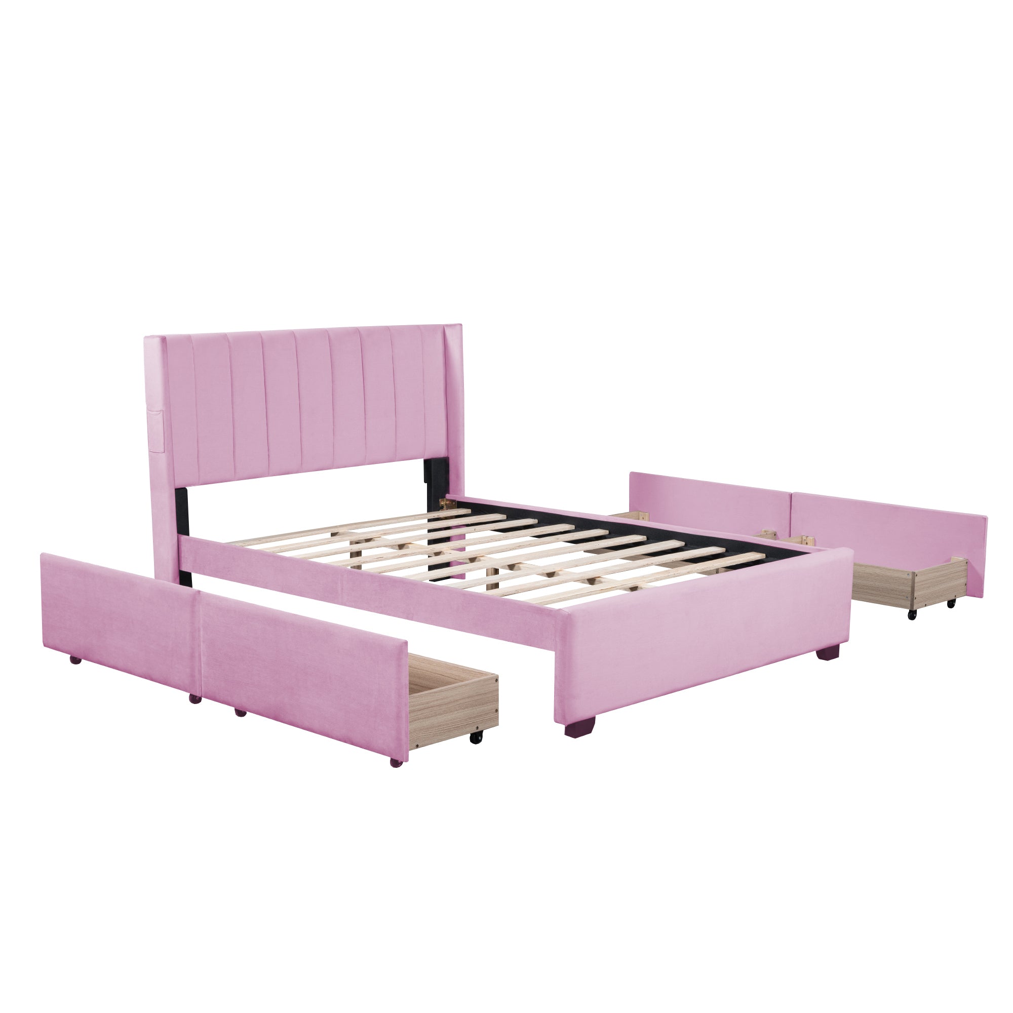 Full Size Upholstered Bed with 4 Drawers, Pink - Atlantic Fine Furniture Melbourne FL