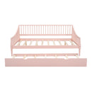 Full Size Daybed with Trundle and Support Legs, Pink