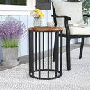 Outdoor Cylindrical Side Table With Round Solid Wood Top And Metal Frame - Natural