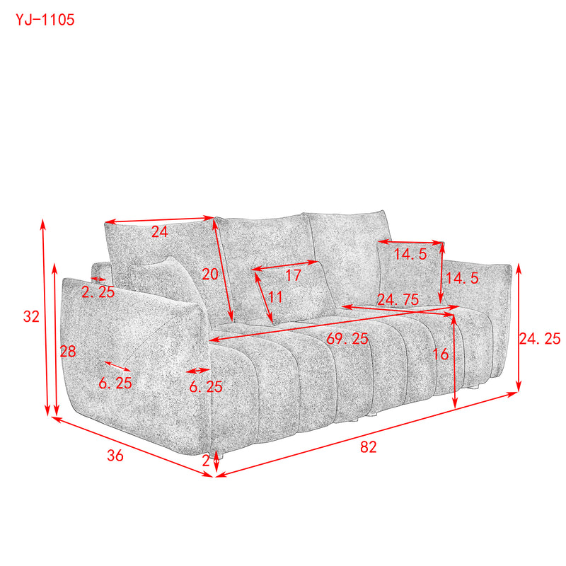 [video]MH 82" Premium Teddy fabric Sofa with 3 Back Pillows and 3 back Cushions Solid Wood Frame 3-Seater Sofa, Oversized Upholstered Chair for Living Room, Bedroom, Apartment and Office