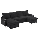 U Shaped Sectional Sofa Bed With Storage Chaise Lounges, USB Ports, And Cup Holders