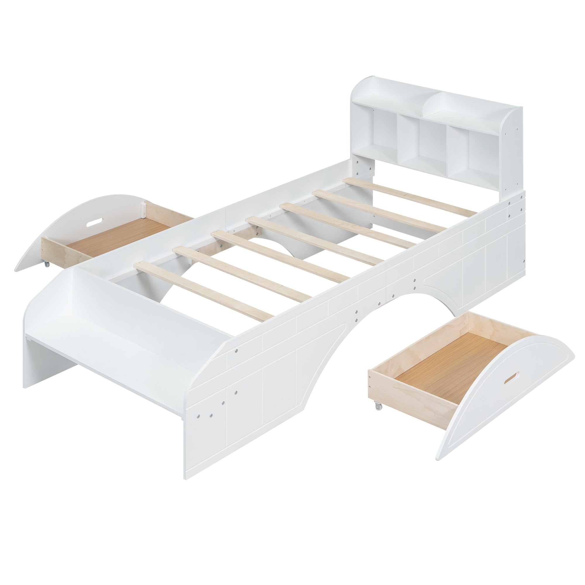 Wood Twin Size Platform Bed with 2 Drawers, Storage  Headboard and Footboard, White - Atlantic Fine Furniture Melbourne FL