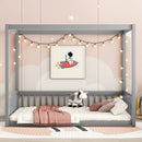 Canopy Frame Floor Bed With Fence, Guardrails