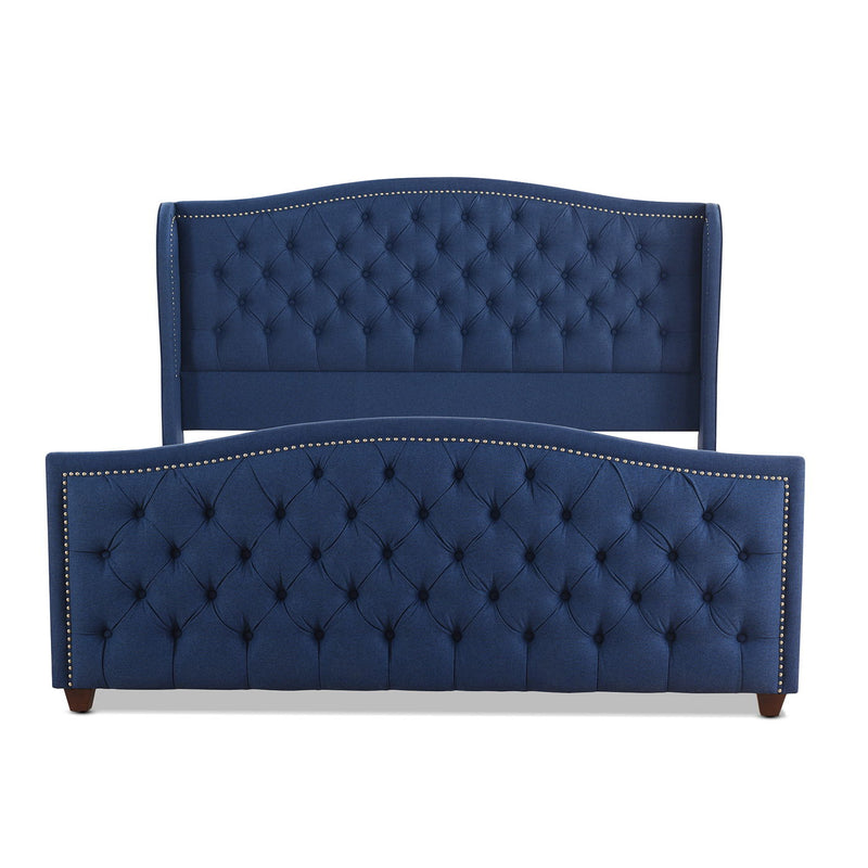 Marcella - King Upholstered Shelter Headboard Bed Set - Dark Sapphire Blue