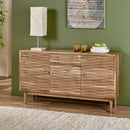 Boho Handcrafted 3 Door Sideboard, Carved Texture & Artisanal Charm - Natural