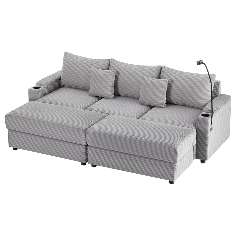 Modern Style Loveseat Sofa Sectional Sofa Couch With Storage Space, A Movable Ottoman, Two USB Ports, Two Cup Holders, A Phone Holder For Living Room