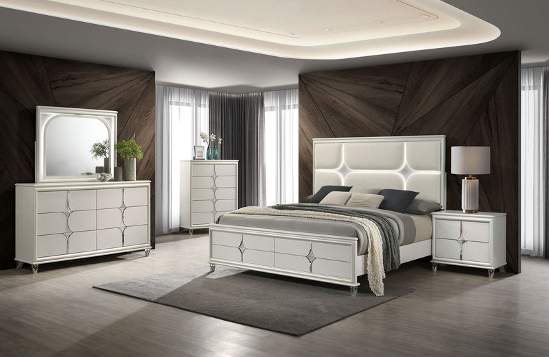 Olivia - 6-Drawer Dresser And LED Mirror - Pearl White