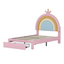 Upholstered Rainbow Design Bed, Velvet Princess Platform Bed With Storage Drawer