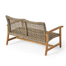 Outdoor Rattan Loveseat With Wooden Legs - Brown