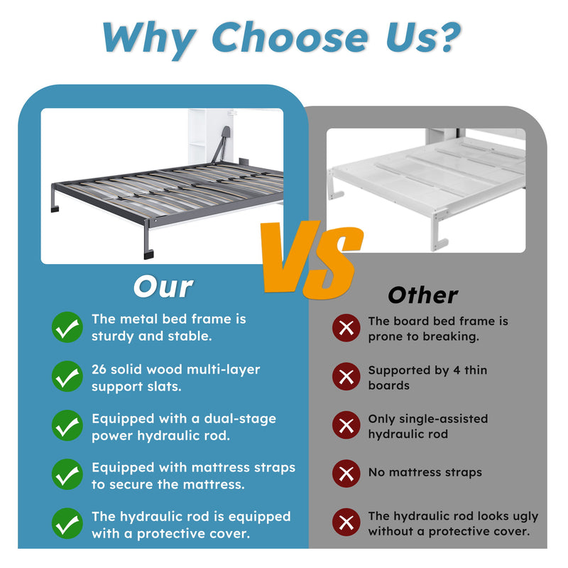 Queen Murphy Bed With Storage Cabinet - White