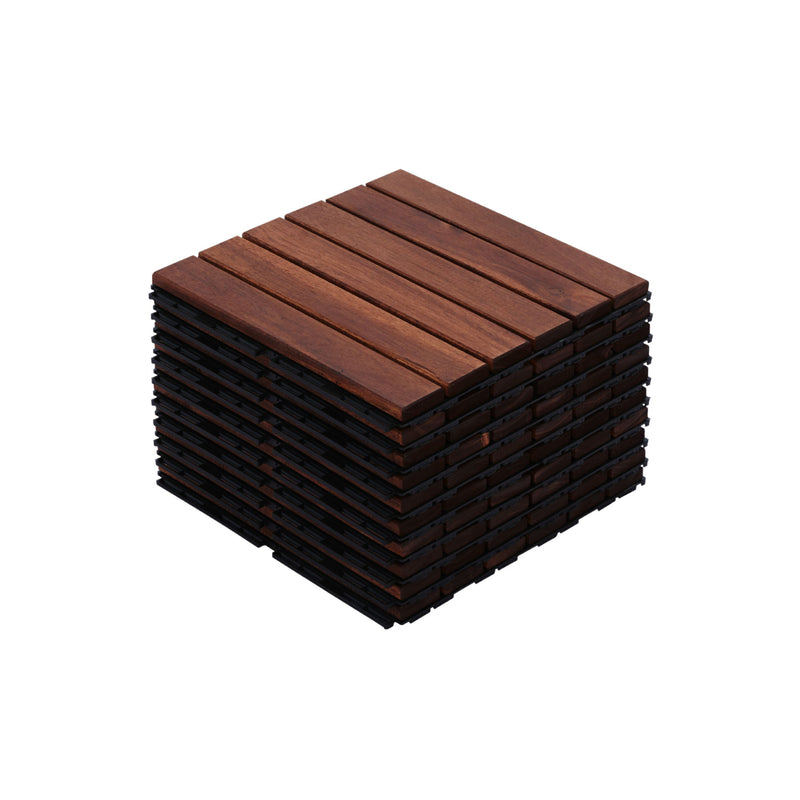 Interlocking Deck Tiles Striped Pattern, Square Acacia Hardwood Outdoor Flooring For Patio, Bancony, Pool Side