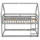 Twin over Twin Loft Bed with Roof Design, Safety Guardrail, Ladder, Grey