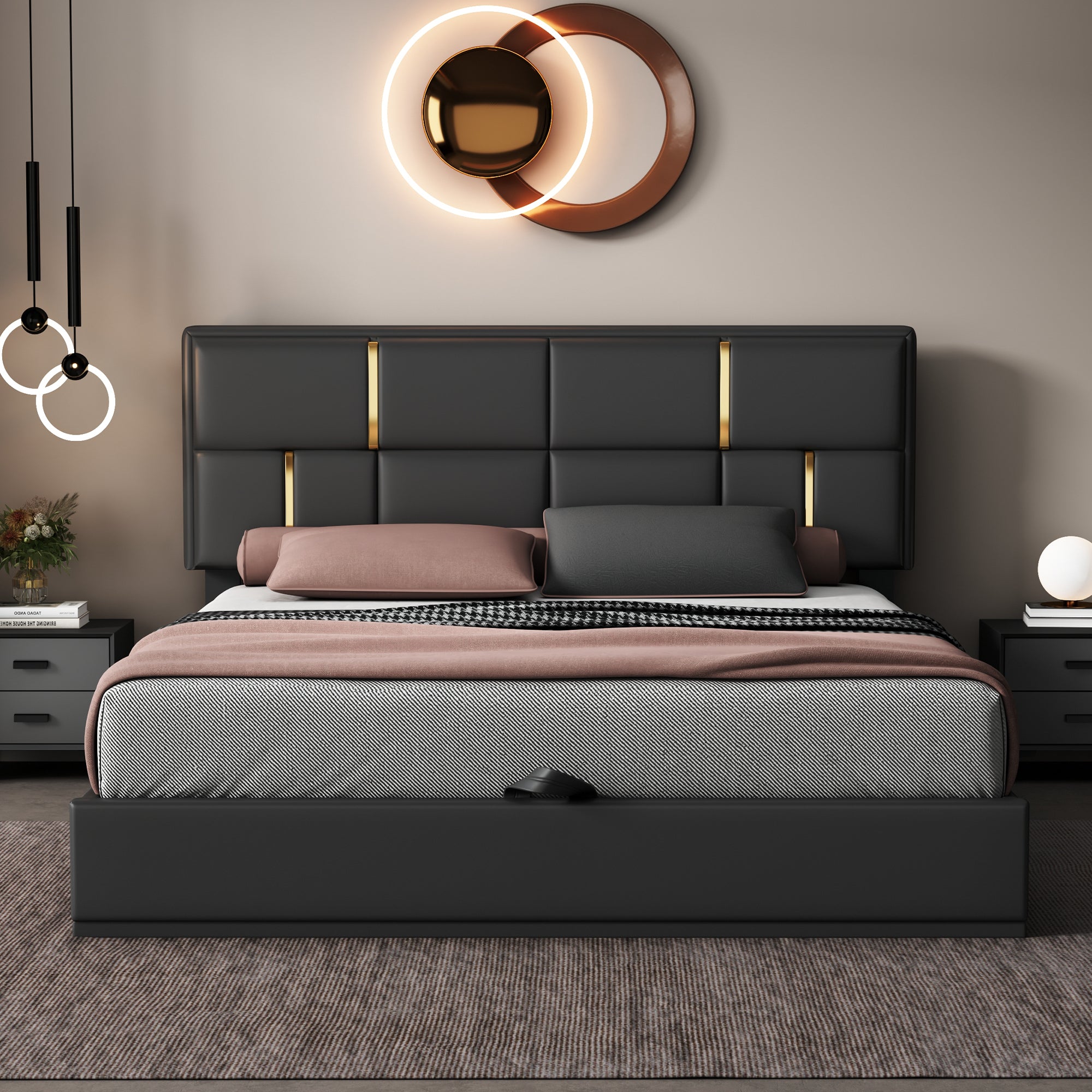 Queen Size Upholstered Platform Bed with Hydraulic Storage System,No Box Spring Needed,Black - Atlantic Fine Furniture Melbourne FL